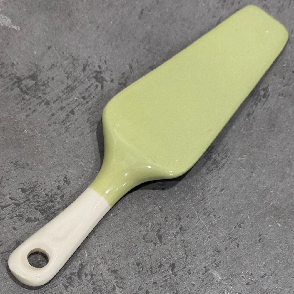 Vintage Green and Cream Ceramic Cake Knife / Pie Server MCM